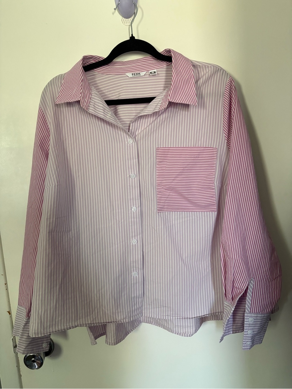 Penningtons Pink and White Striped Button-Front Shirt (slight crop)